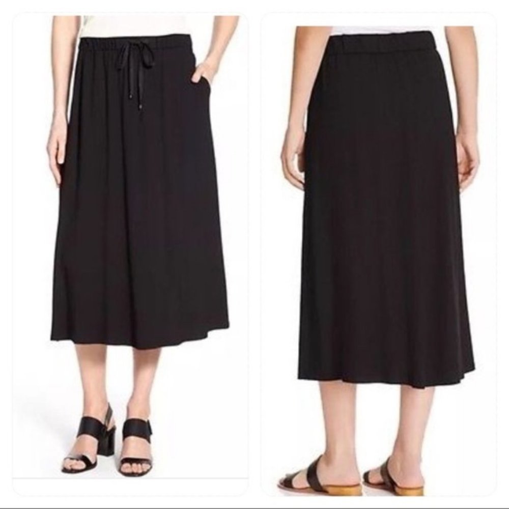 *final markdown* Eileen Fisher Black Jersey Midi Drawstring Skirt NWOT
